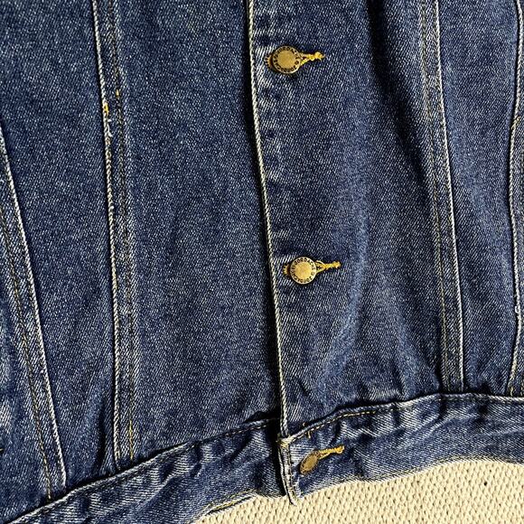 Jordache Hooded Denim Vest Womens L Blue Jean Button Up Pockets Y2K Street Biker - Picture 4 of 12